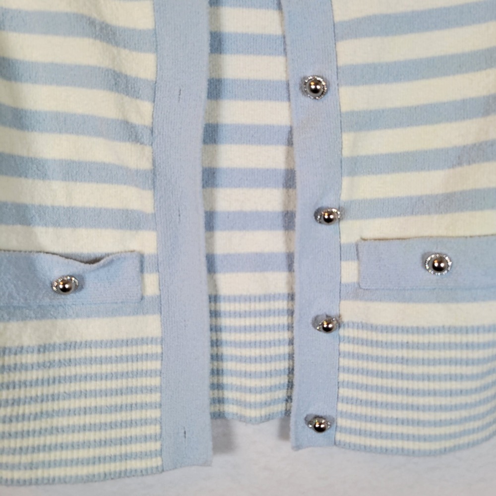 Sandro Light Blue and White Striped Knit Cardigan - Picture 9 of 10